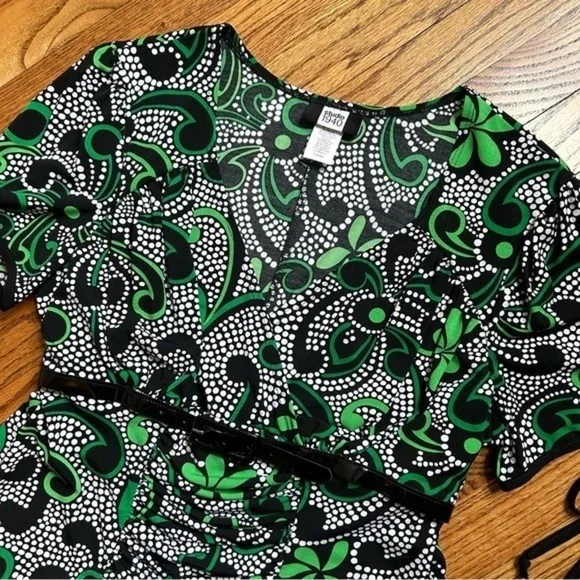 Studio 1940 Green Floral & Polka Dot Polyester Empire Waist Women’s Blouse Sz L - Picture 6 of 14